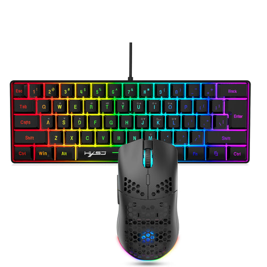 mini portable gaming keyboard and mouse combos wired keyboard ergonomic RGB backlit wireless mouse for laptop game