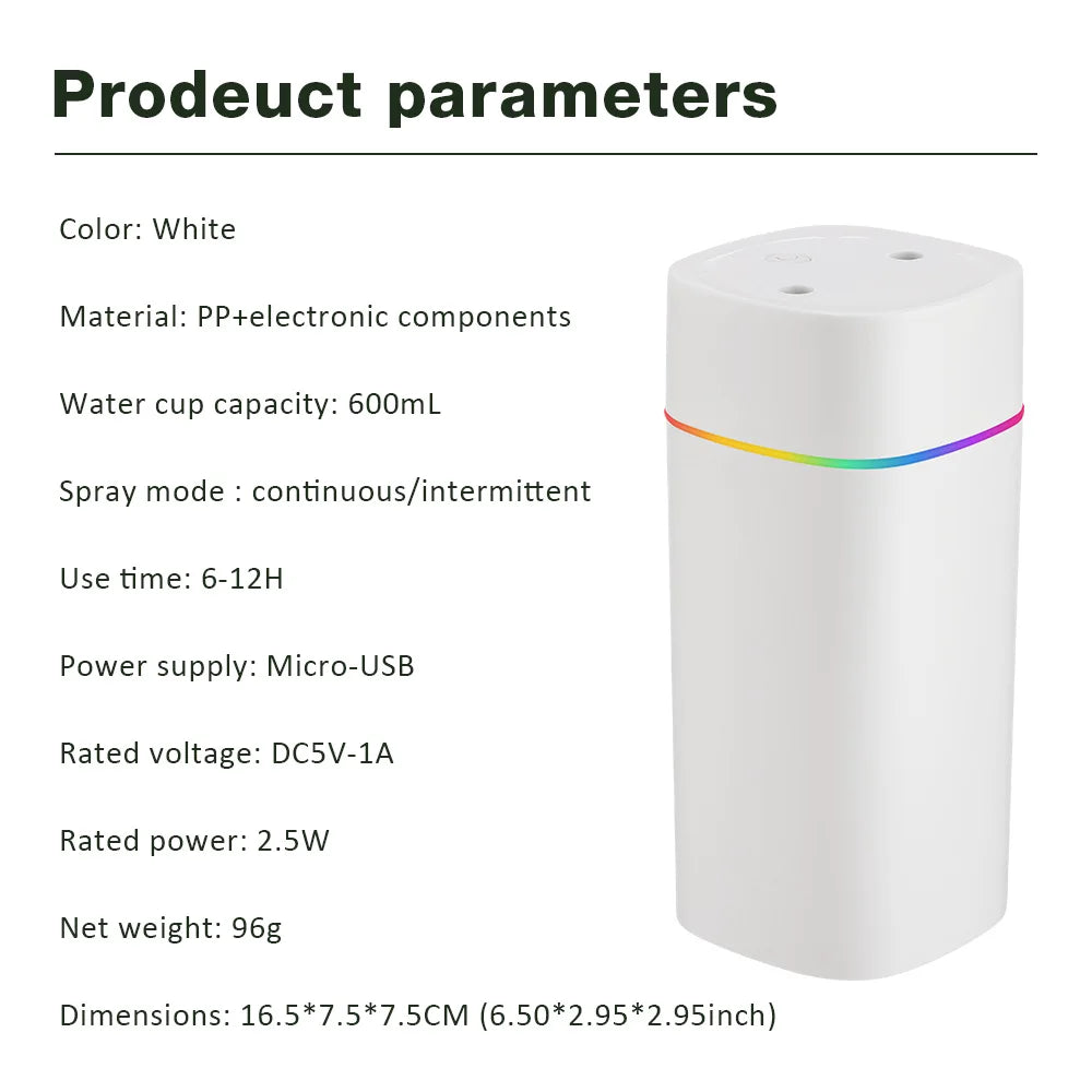 USB  Mist Sprayer  600ml  Air Humidifier Aroma Oil Diffuser Colorful Night Light