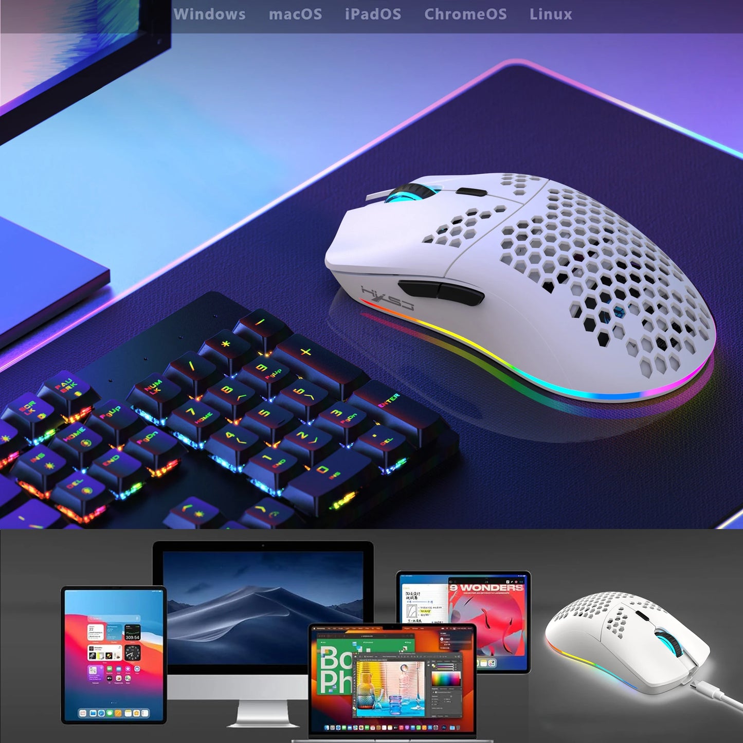 mini portable gaming keyboard and mouse combos wired keyboard ergonomic RGB backlit wireless mouse for laptop game